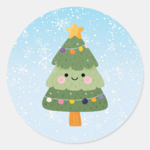 Cute Festive Holiday Christmas Tree Classic Round Sticker