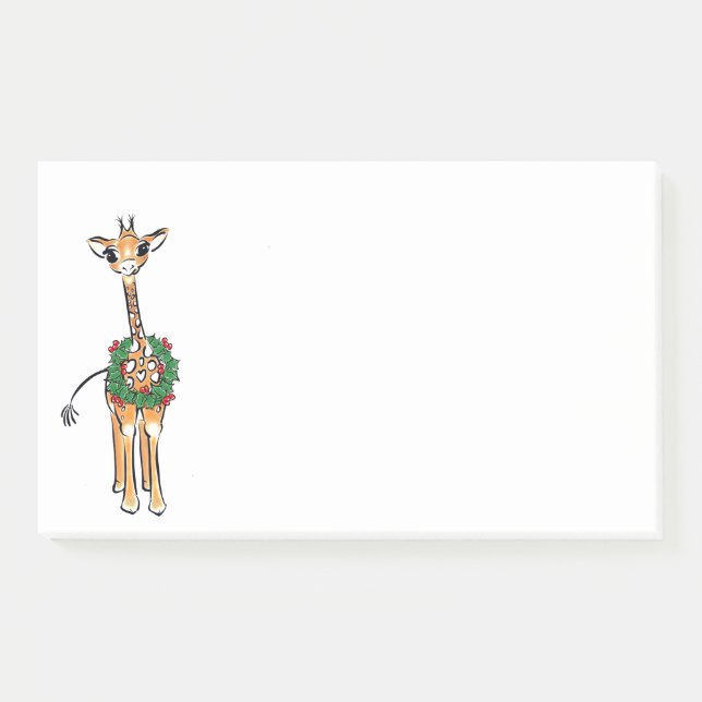 Cute festive Holiday Giraffe, Holly wreath Post-it Notes (Front)