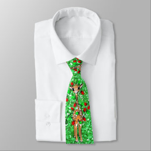 Cute festive Holiday Giraffe twinkle lights Tie