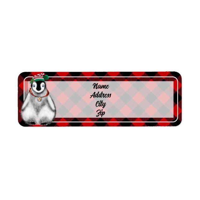 Cute festive holiday Penguin red black plaid  (Front)