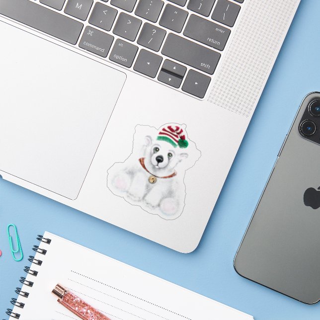 Cute festive holiday Polar bear glitter snowflake (Laptop w/ iPhone)