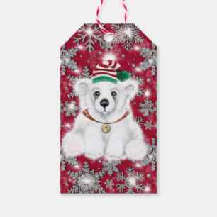 Cute festive holiday Polar bear glitter snowflakes Gift Tags