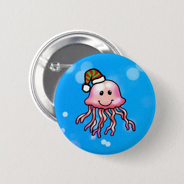 Cute Festive Jellyfish Cartoon 2 Inch Round Button (Front & Back)