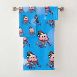 Cute Festive Jellyfish Cartoon Bath Towel Set