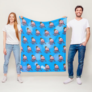 Cute Festive Jellyfish Cartoon Fleece Blanket