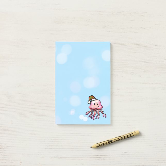 Cute Festive Jellyfish Cartoon Post-it Notes (On Desk)