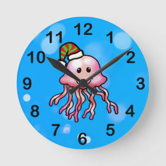 Cute Festive Jellyfish Cartoon Round Clock