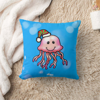 Cute Festive Jellyfish Cartoon Throw Pillow