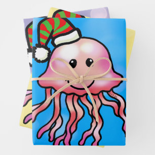 Cute Festive Jellyfish Cartoon Wrapping Paper Sheet