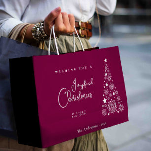 Cute Festive Magenta Christmas  Large Gift Bag