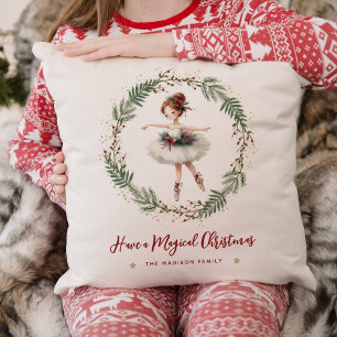 Cute Festive Magical Christmas Ballerina Throw Pillow