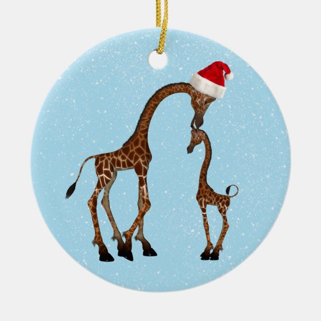 Cute Festive Mom & Baby Giraffe Ornament (Front)