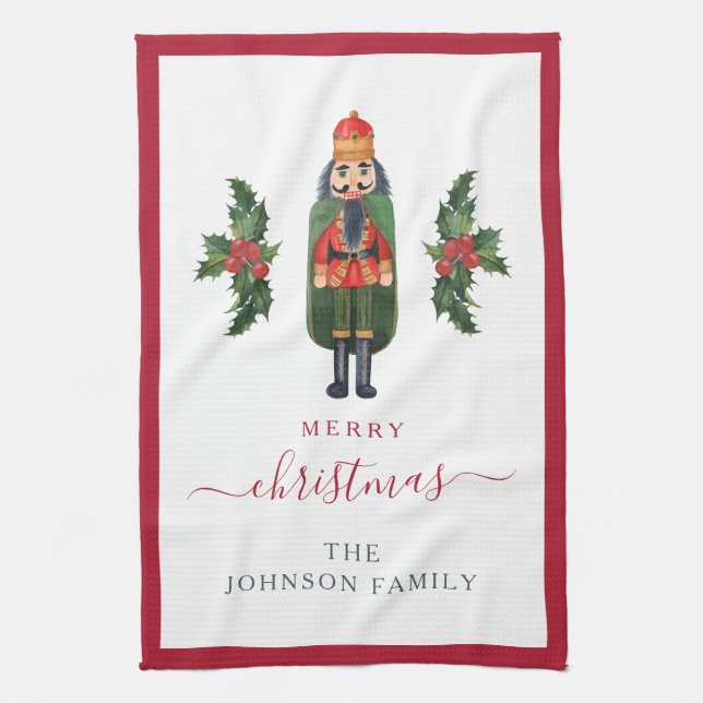 Cute Festive Nutcracker Merry Christmas  Kitchen Towel (Vertical)