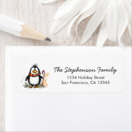 Cute Festive Penguin Christmas Return Address