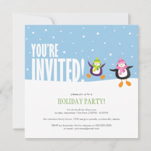 Cute Festive Penguin   Holiday Party Invitation
