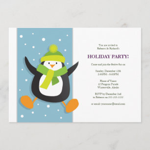 Cute Festive Penguin Holiday Party Invitation