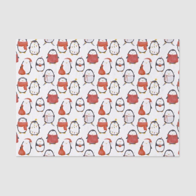 Cute Festive Penguins Pattern Christmas Tissue Paper (Front)