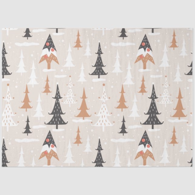 Cute Festive Pink Boho Brown Christmas Trees Tissue Paper (Front)