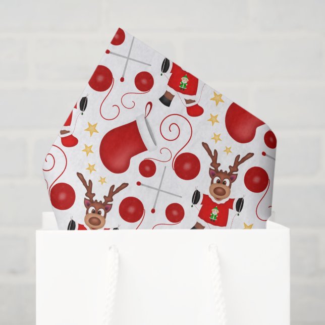 Cute Festive Red Christmas Reindeer Tissue Paper (Gift Bag)