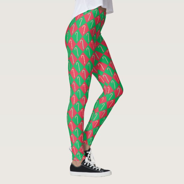 Cute festive red green candy cane checked pattern leggings (Right)