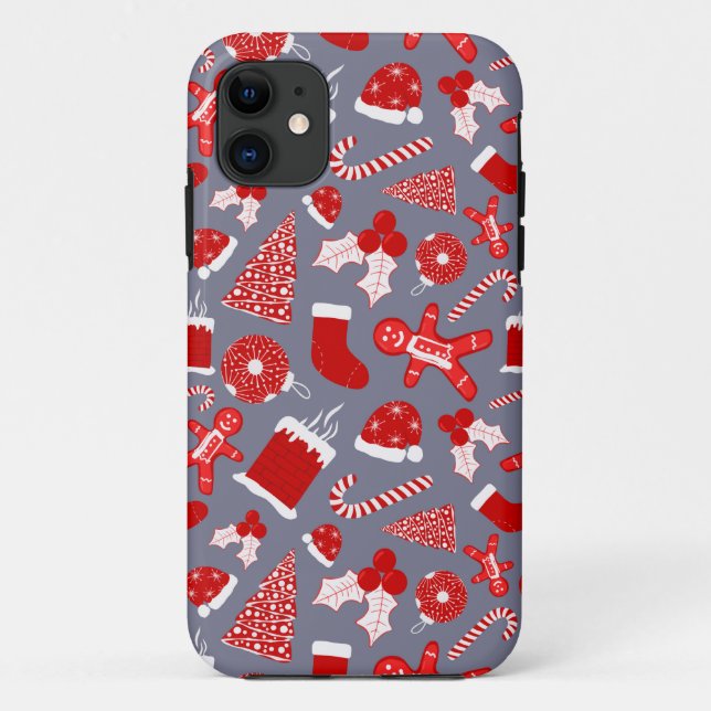 Cute Festive Red Illustrations Christmas Pattern Case-Mate iPhone Case (Back)