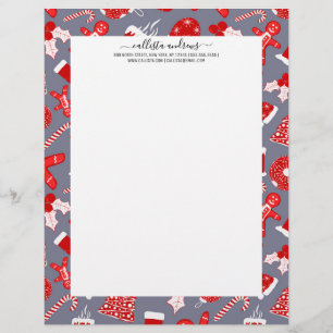 Cute Festive Red Illustrations Christmas Pattern Letterhead