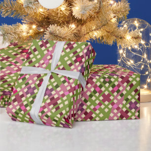 Cute Festive Retro Pink Purple Green Plaid Wrapping Paper
