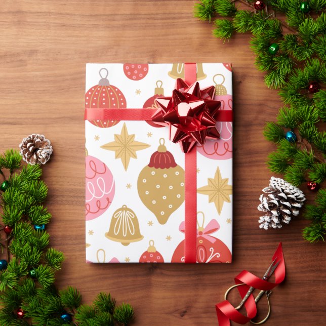 Cute Festive Retro Xmas Ornaments Christmas Gift Wrapping Paper (Holiday Gift)