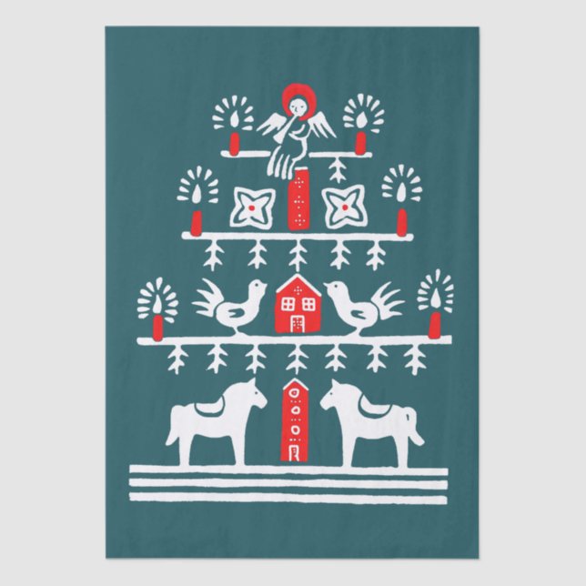 Cute Festive Scandi Red Blue White Christmas Tree Tissue Paper (Front)