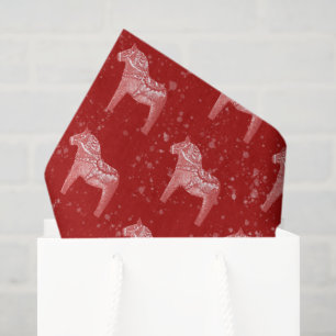 Cute Festive Scandi Red Dala Horse and Snow Tissue Paper