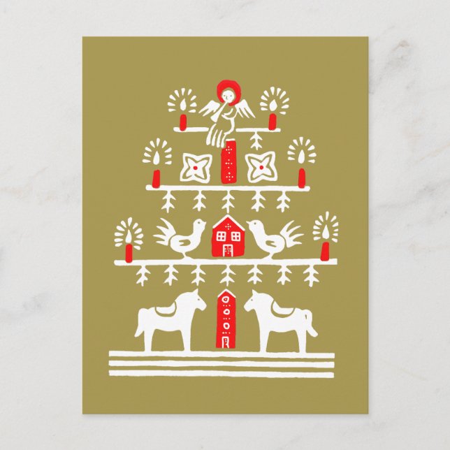Cute Festive Scandi Red Gold Christmas Tree Postcard (Front)