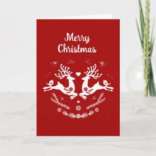 Cute Festive Scandi Red White Christmas Deer  Card