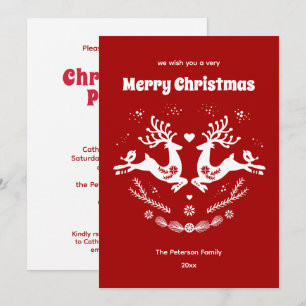 Cute Festive Scandi Red White Christmas Deer  Invitation