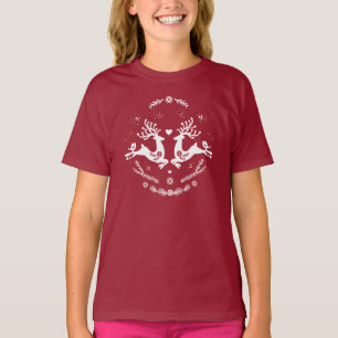 Cute Festive Scandi Red White Christmas Deer T-Shirt