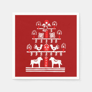 Cute Festive Scandi Red White Christmas Tree Napkin