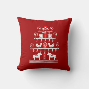 Cute Festive Scandi Red White Christmas Tree Throw Pillow