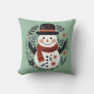 Cute Festive Snowman Christmas Throw Pillow