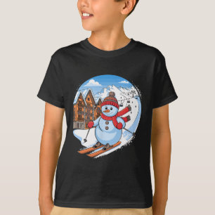Cute Festive Snowman Downhill Skiing T-Shirt