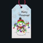Cute Festive Snowman with  Christmas Lights Gift Tags<br><div class="desc">Cute Festive Snowman with  Christmas Lights with snowflakes personalized to and from gift tags.</div>