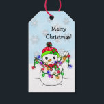 Cute Festive Snowman with  Christmas Lights Gift Tags<br><div class="desc">Cute Festive Snowman with  Christmas Lights with snowflakes personalized to and from gift tags.</div>