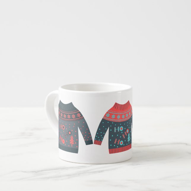 Cute Festive Ugly Sweater Cozy Christmas Espresso Cup (Front Left)