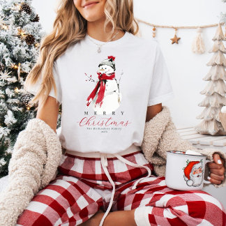 Cute Festive Watercolor Snowman Christmas Custom T-Shirt