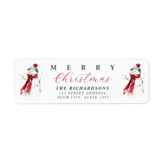 Cute Festive Watercolor Snowman Merry Christmas