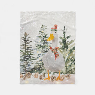 Cute Festive Winter Duck Fleece Blanket