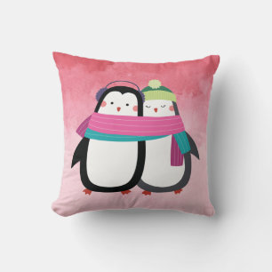 Cute Festive Winter Penguin Best friends Throw Pillow