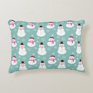 Cute Festive Winter Pink Frosty Snowman Accent Pillow