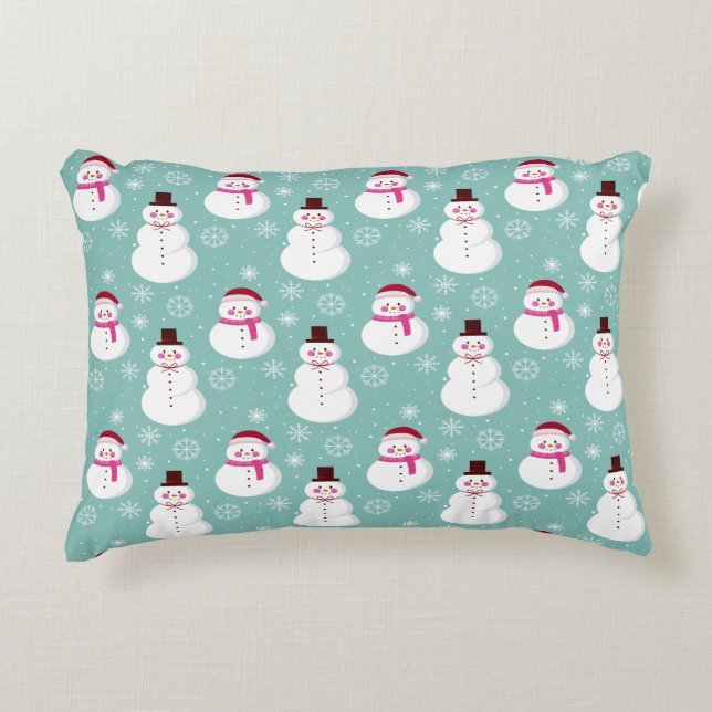 Cute Festive Winter Pink Frosty Snowman Accent Pillow (Front)