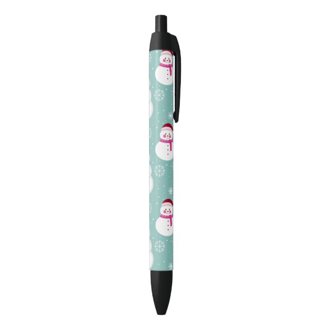Cute Festive Winter Pink Frosty Snowman Black Ink Pen (Bottom (Vertical))