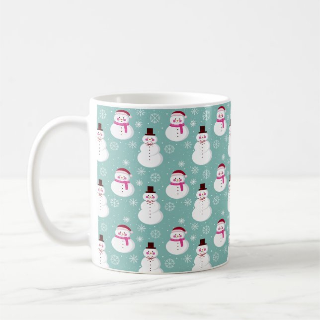 Cute Festive Winter Pink Frosty Snowman Coffee Mug (Left)