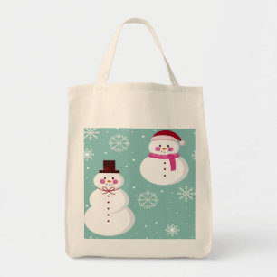 Cute Festive Winter Pink Frosty Snowman Tote Bag
